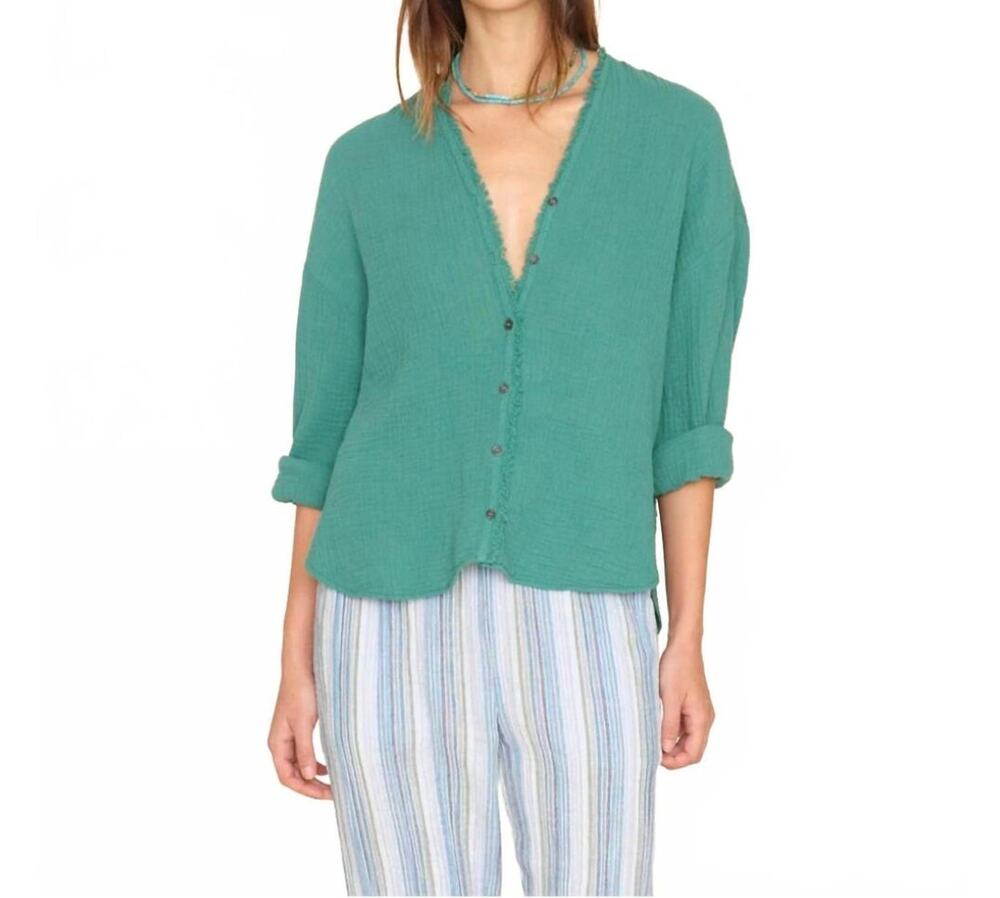 XIRENA | Green Reagan Double Gauze Oversized Fit Button Down Shirt | Small